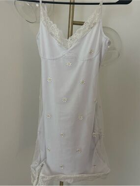 White Daisy Slip Dress with Lace Trim